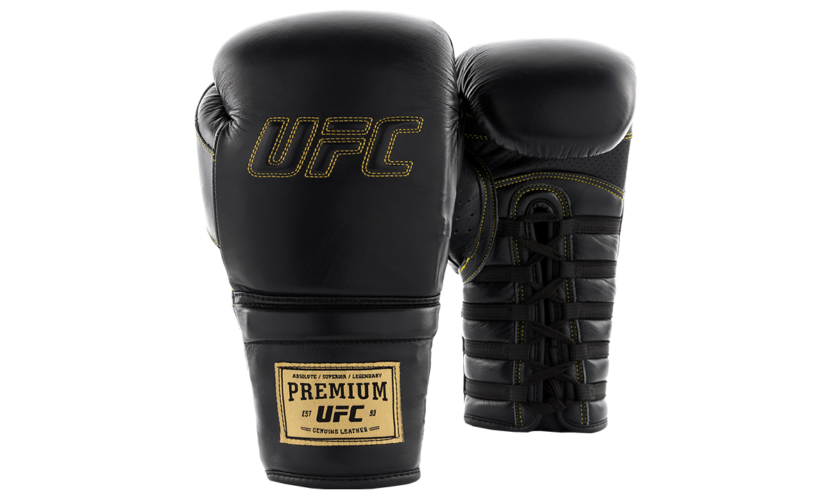 UFC Премиальные тренировочные перчатки на шнуровке черные — 12 Oz